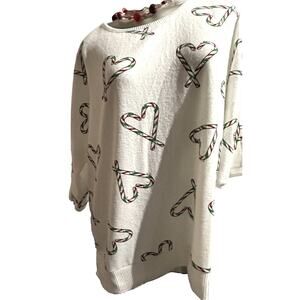 NWT Love And Lace Candy Cane White Soft Red Green Canes Sweater in Size 2X 22 24
